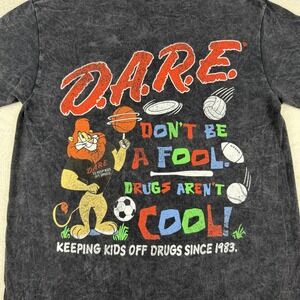 D.A.R.E "Don't Be A Fool. Drugs Aren't Cool" Retro T-Shirt  Black Acid Wash Sz S